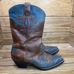 Ariat Women’s 9 Adelaide Boots Western Brown / Teal Leather Mid Calf Square Toe